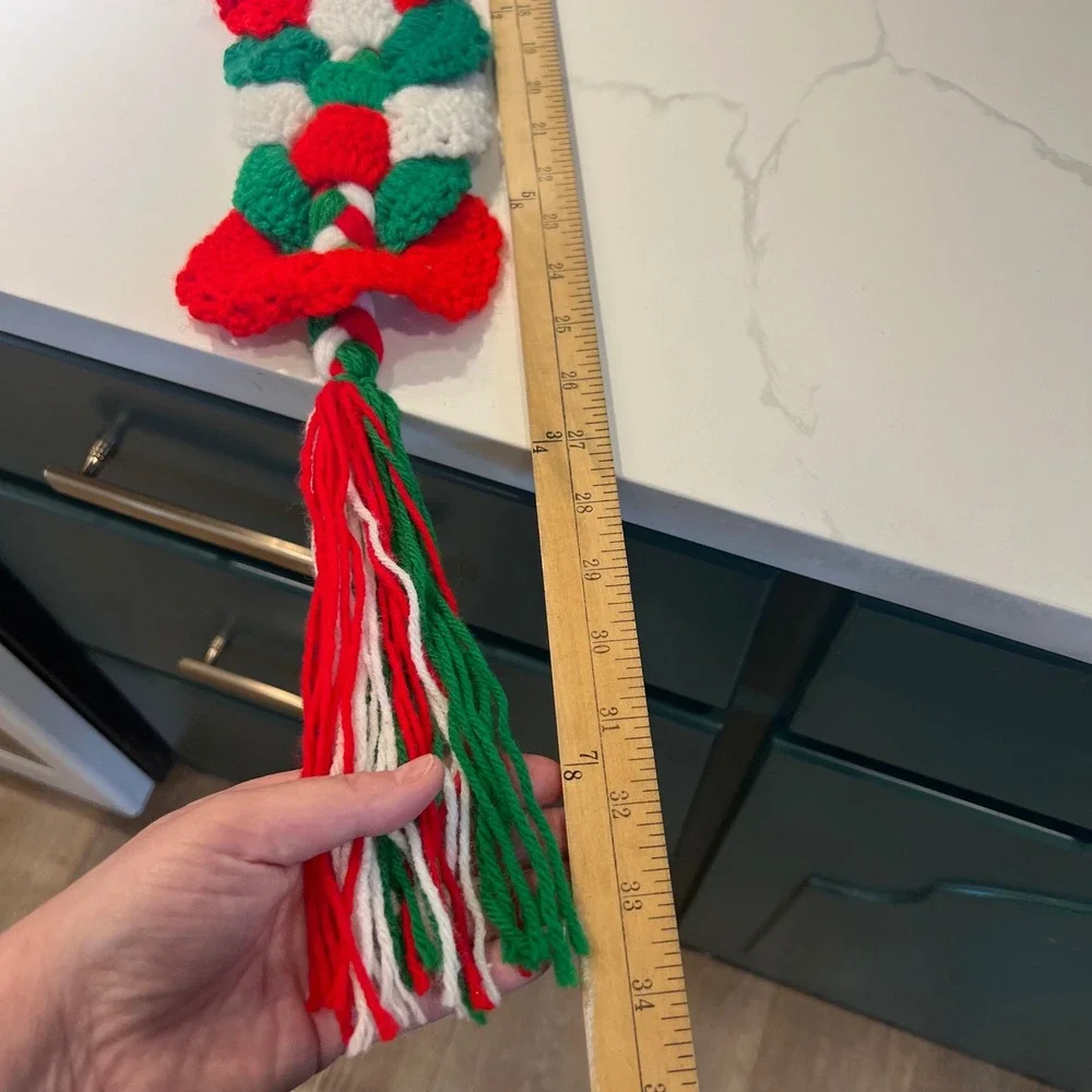 Vintage Christmas Holiday Crochet Braid‎ Decor Door Hanging Red Green White